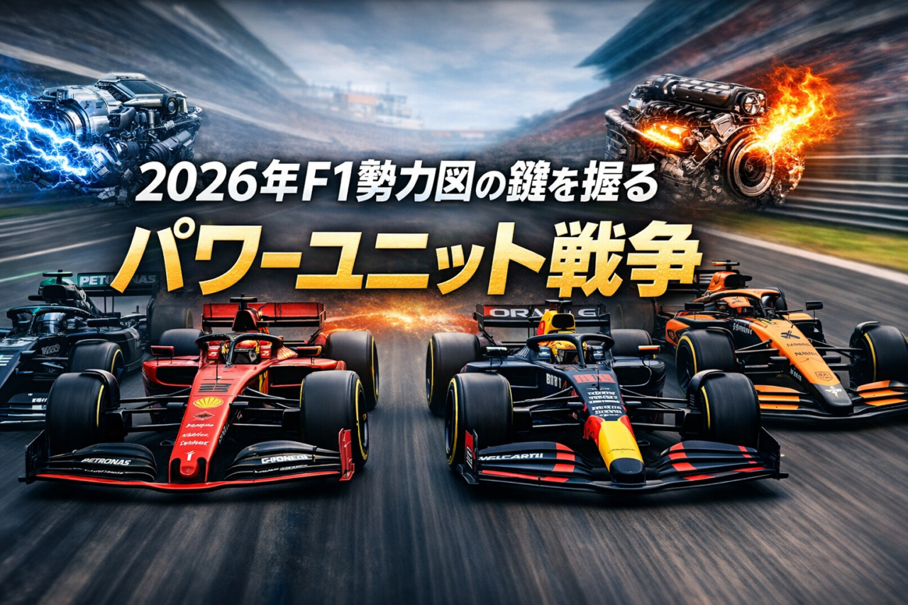 2026年F1パワーユニット戦争をイメージしたF1マシンのレースシーン